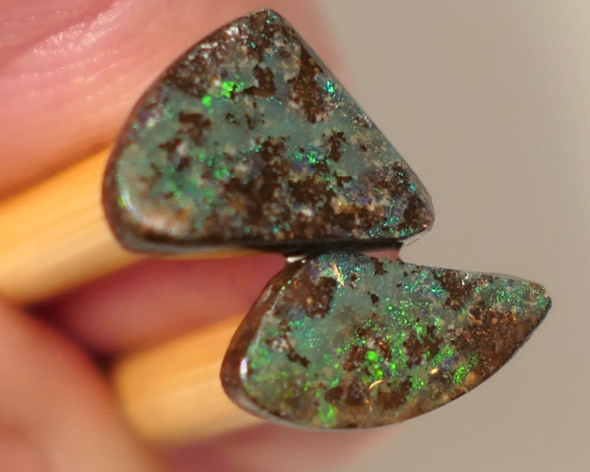 Queensland Boulder Boulder opal 3.3cts rough / Rubs Winton Bright Electric Greens 10x8x2mm & 12x5x2mm 0535