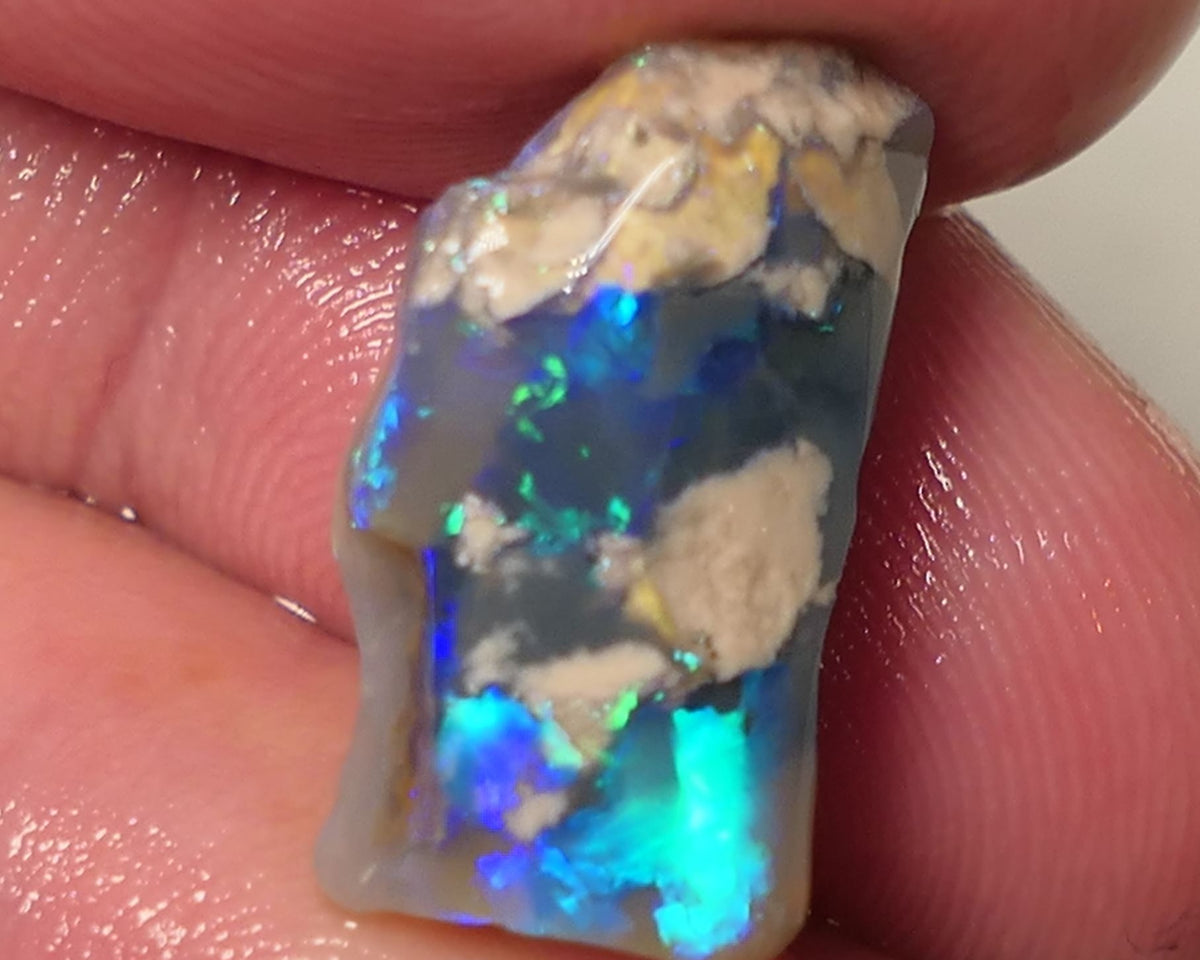 Lightning Ridge Opal Dark Base Crystal knobby Rough Rub 8cts Vivid Vibrant fires Tiny Bit of Script Pattern 20x10x6mm 0519