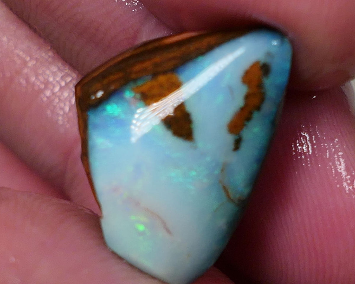 Queensland Boulder opal 13cts rough / rub Koroit Faced with Blues & Green fires 20x15x10mm 0604