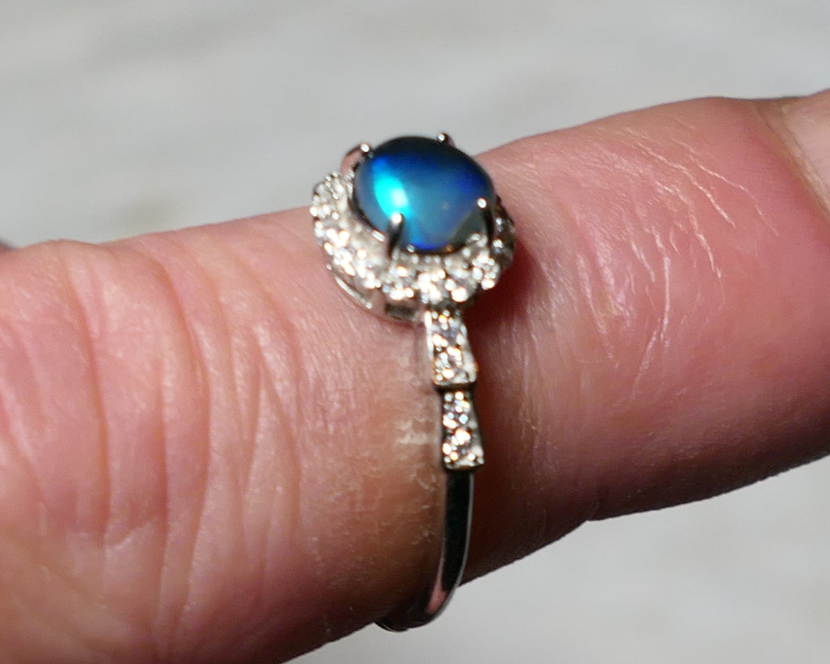 Miners Bench® Stunning Black Crystal Opal 6mm Round 0.6cts in Sterling Silver 925 Adjustable Ring Setting FR131