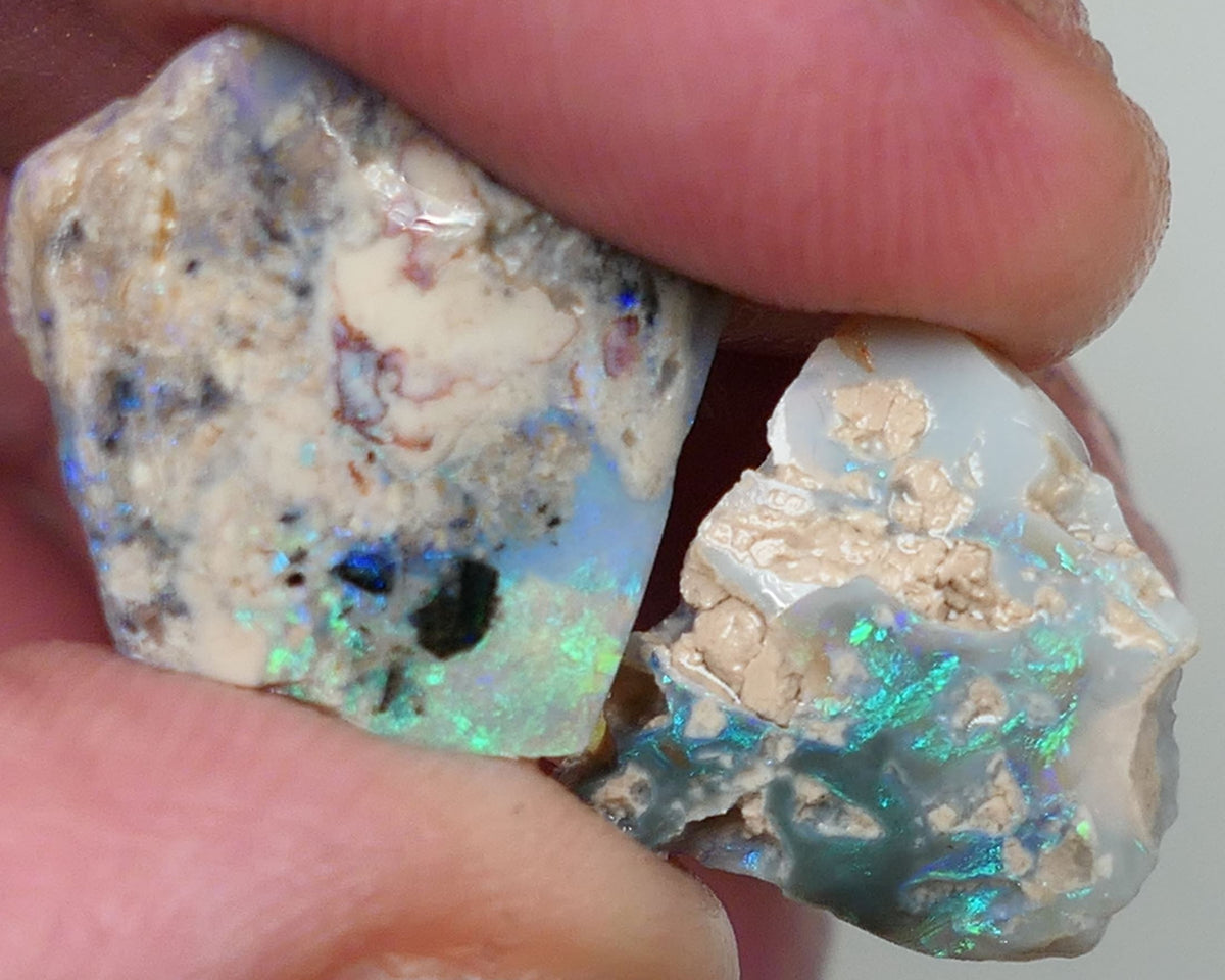 Lightning Ridge Opal Crystal Seam formations Rough Rub Pair  10ct some Blue & Green colours 15x14x4mm & 15x13x3mm 0630