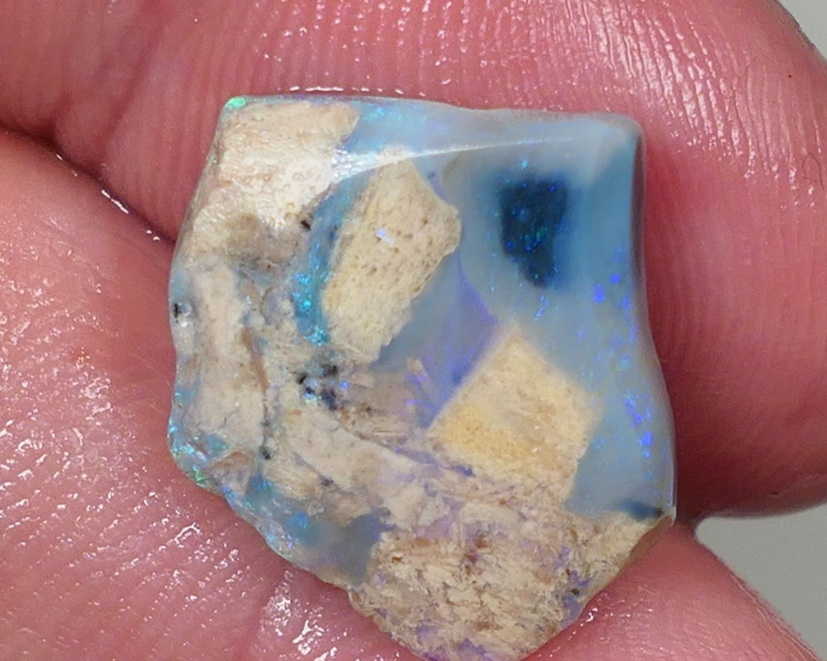 Lightning Ridge Opal Crystal Seam formations Rough Rub Pair  10ct some Blue & Green colours 15x14x4mm & 15x13x3mm 0630