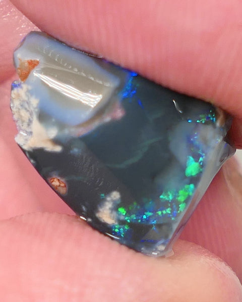 Lightning Ridge Opal Black Base Seam Rough Rub 4.7cts Stunning Bright Blues & greens 15x12x5mm 0623