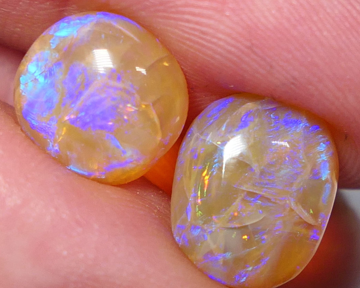 Lightning Ridge Crystal Opal Gemstone Pair 6.5cts Fracture Pair of Jewellery Grade N7 Body Tone B1 Brightness  Stunning Vivid Vibrant fires 12x10x4mm & 10x10x3mm 0640