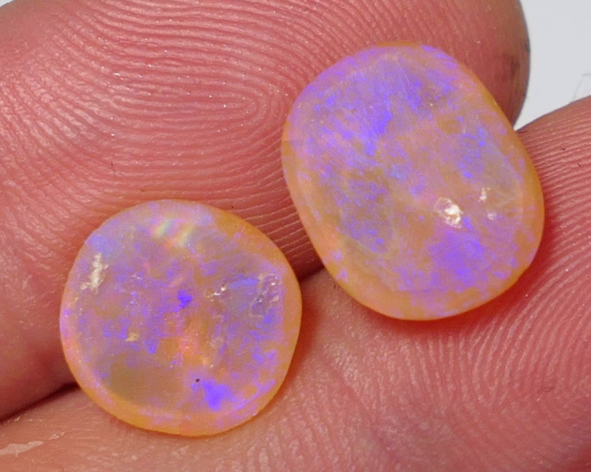 Lightning Ridge Crystal Opal Gemstone Pair 6.5cts Fracture Pair of Jewellery Grade N7 Body Tone B1 Brightness  Stunning Vivid Vibrant fires 12x10x4mm & 10x10x3mm 0640