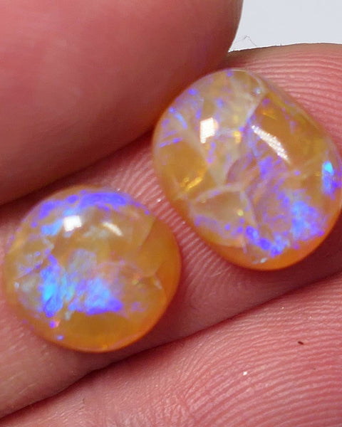Lightning Ridge Crystal Opal Gemstone Pair 6.5cts Fracture Pair of Jewellery Grade N7 Body Tone B1 Brightness  Stunning Vivid Vibrant fires 12x10x4mm & 10x10x3mm 0640