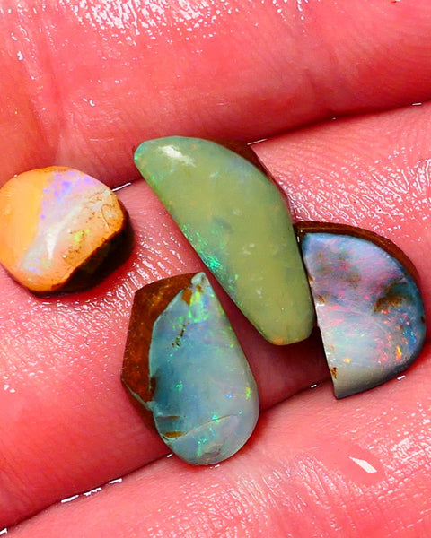 Queensland Boulder Boulder opal parcel 17cts rough / Rubs Winton some Multi fires to faces 15x7x5mm to 10x9x5mm 0719