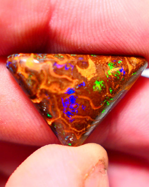 Australian Queensland Boulder opal Polished Gemstone 17.5cts Gem Quality Matrix from Winton Electric Bright Multifires  21x20x7mm 0901