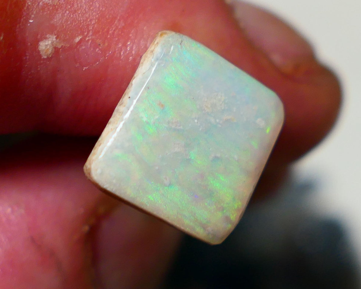 Lightning Ridge Opal Crystal / light Base seam Rough Rub 2.70cts Green Dominant Multifires 12x12x2mm 0956