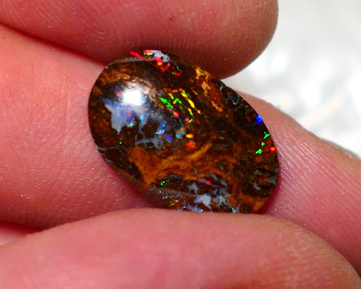 Australian Queensland Boulder Matrix opal Polished Gemstone 7.00cts Red Alert gorgeous Bright Multifires 18x11.5x4mm BO016