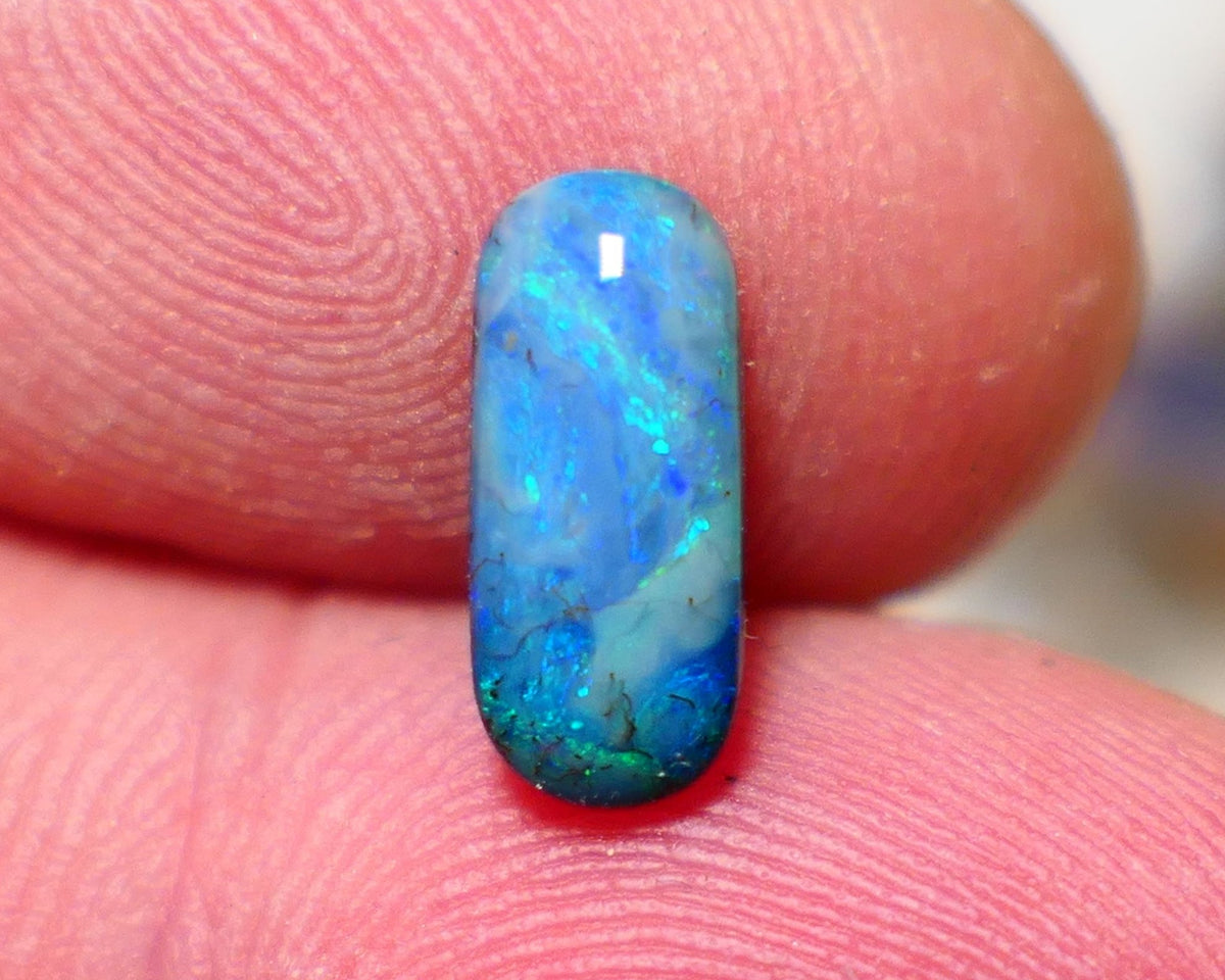 Australian Queensland Boulder opal Polished Gemstone 1.90cts Freeform Oval cut Bright gorgeous blue & green fires From Winton  11x5x3mm BO-012