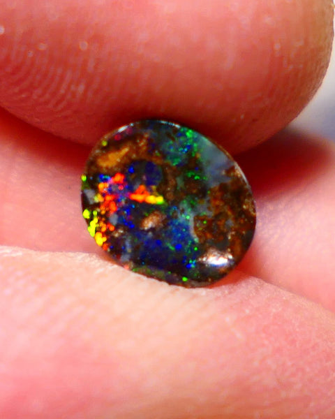 Australian Queensland Boulder opal Polished Gemstone 1.00cts Freeform Oval cut Bright Gorgeous multifires from Winton 7x9x2mm BO-011