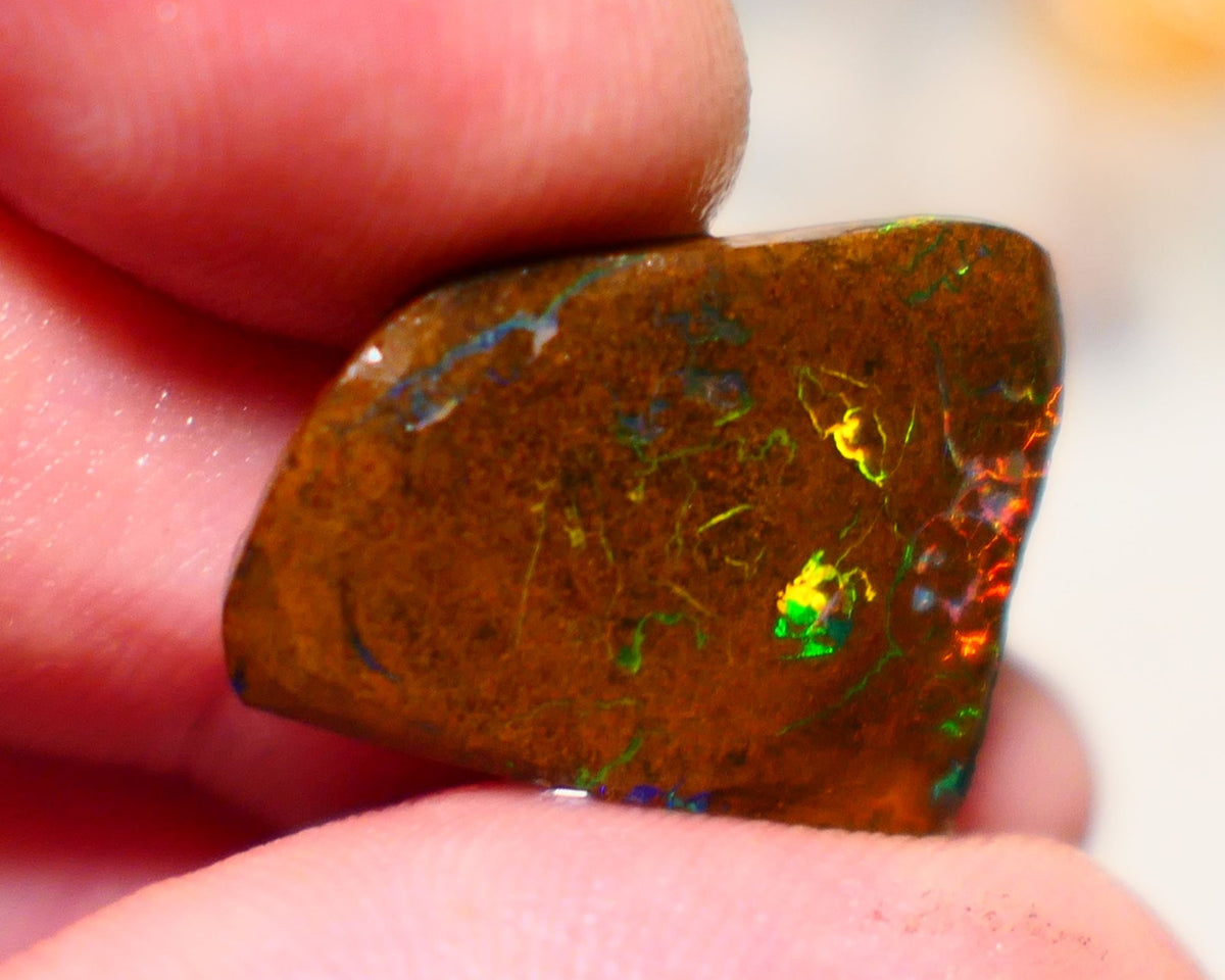 Queensland Boulder Matrix opal Stunning 14cts rough rub Koroit gorgeous faces with Very Bright Yellow/Orange Dominant fires 20x16x4mm BO-006