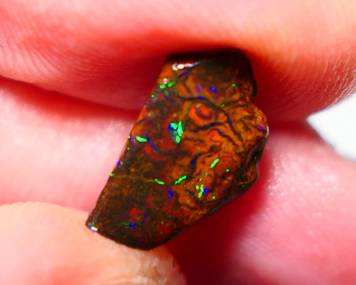 Queensland Boulder Matrix opal 3.60cts rough/rub Winton Bling Gem Bright exotic Oranges/Yellows/Lilacs 15x8x5mm BO-025