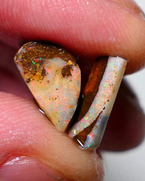 Queensland Boulder opal Stunning pair 7.50cts rough rubs Winton gorgeous faces Orange & Yellow Dominant Bright Multifires 13x7x6mm & 14x4x3.5mm BO-022