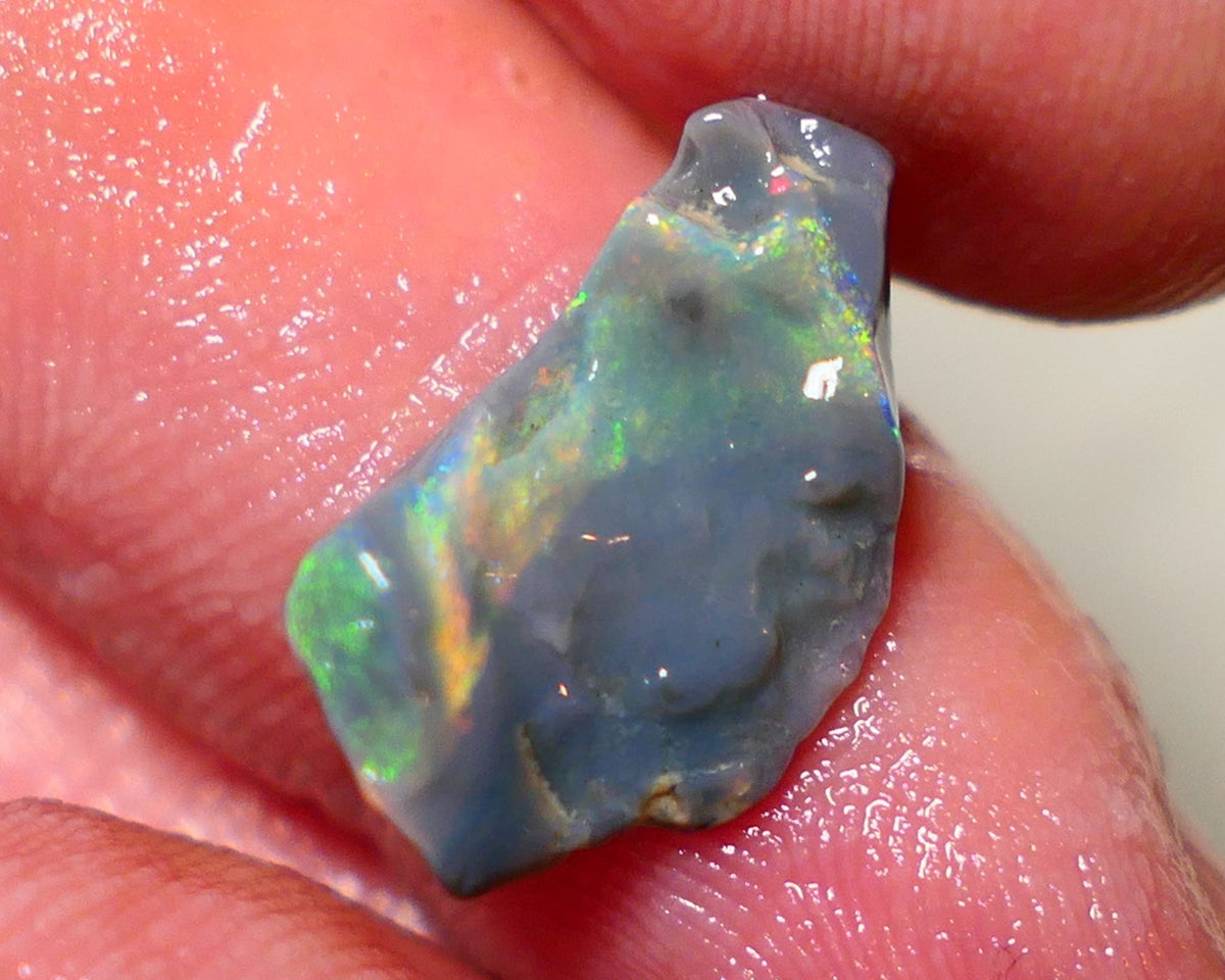 Mulga Rough Opal 3.65cts Stunning Dark Base Seam Bright Orange Dominant Multi colour fires to Cut / carve & polish 11x10x2.5mm 1138