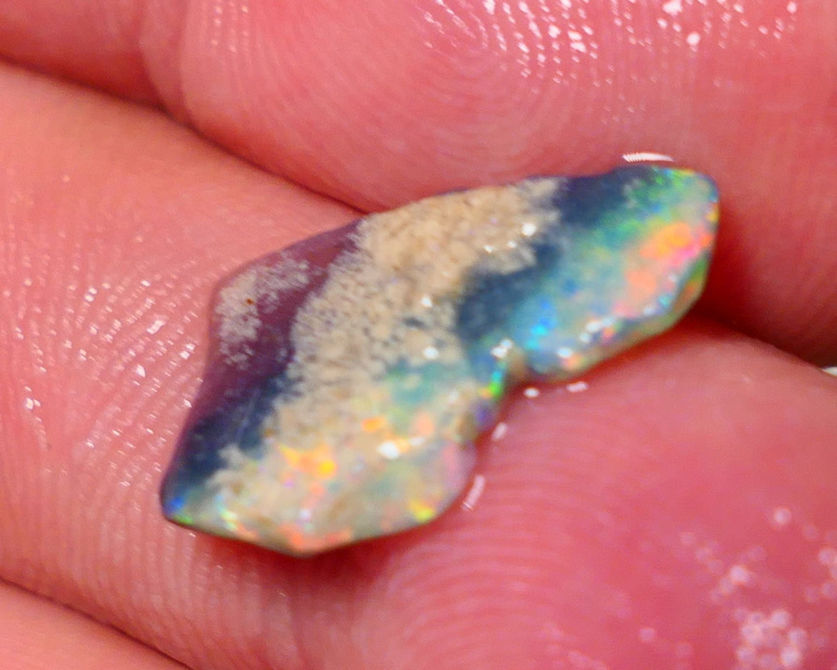 Mulga Rough Opal 2.35cts Stunning Dark Base Seam Orange Blue Dominant Multi colour fires to Cut / carve & polish 18x10x2mm 1142