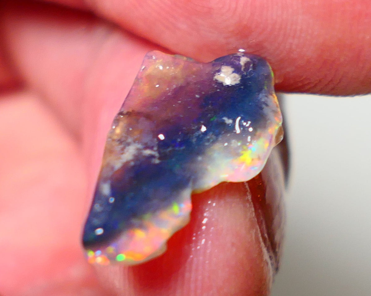 Mulga Rough Opal 2.35cts Stunning Dark Base Seam Orange Blue Dominant Multi colour fires to Cut / carve & polish 18x10x2mm 1142