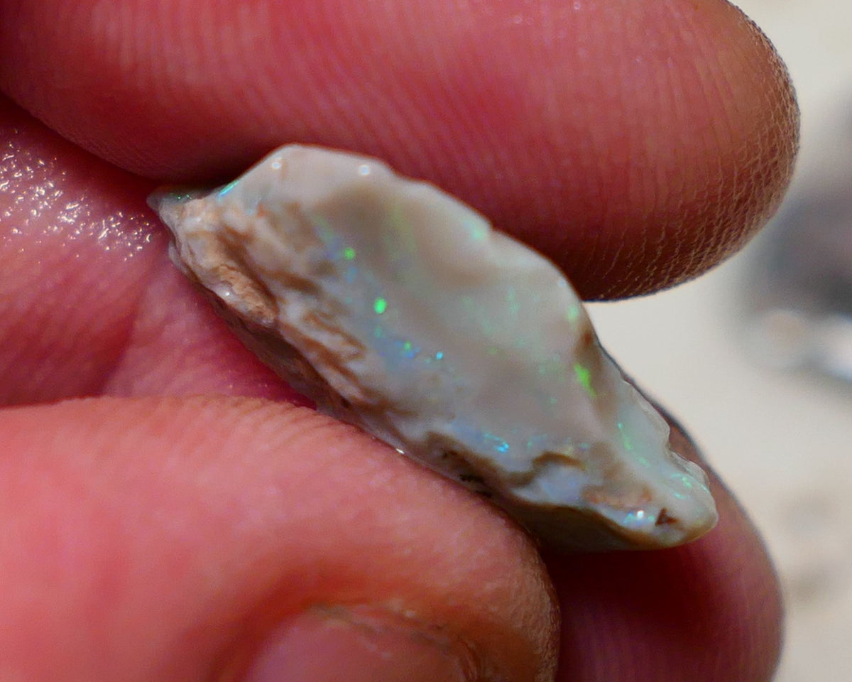 Lightning Ridge Rough Opal 7.75cts Stunning Dark Base Seam Flat bar Green dominant Multi colour fires to Cut / carve & polish 20x10x6mm 1146