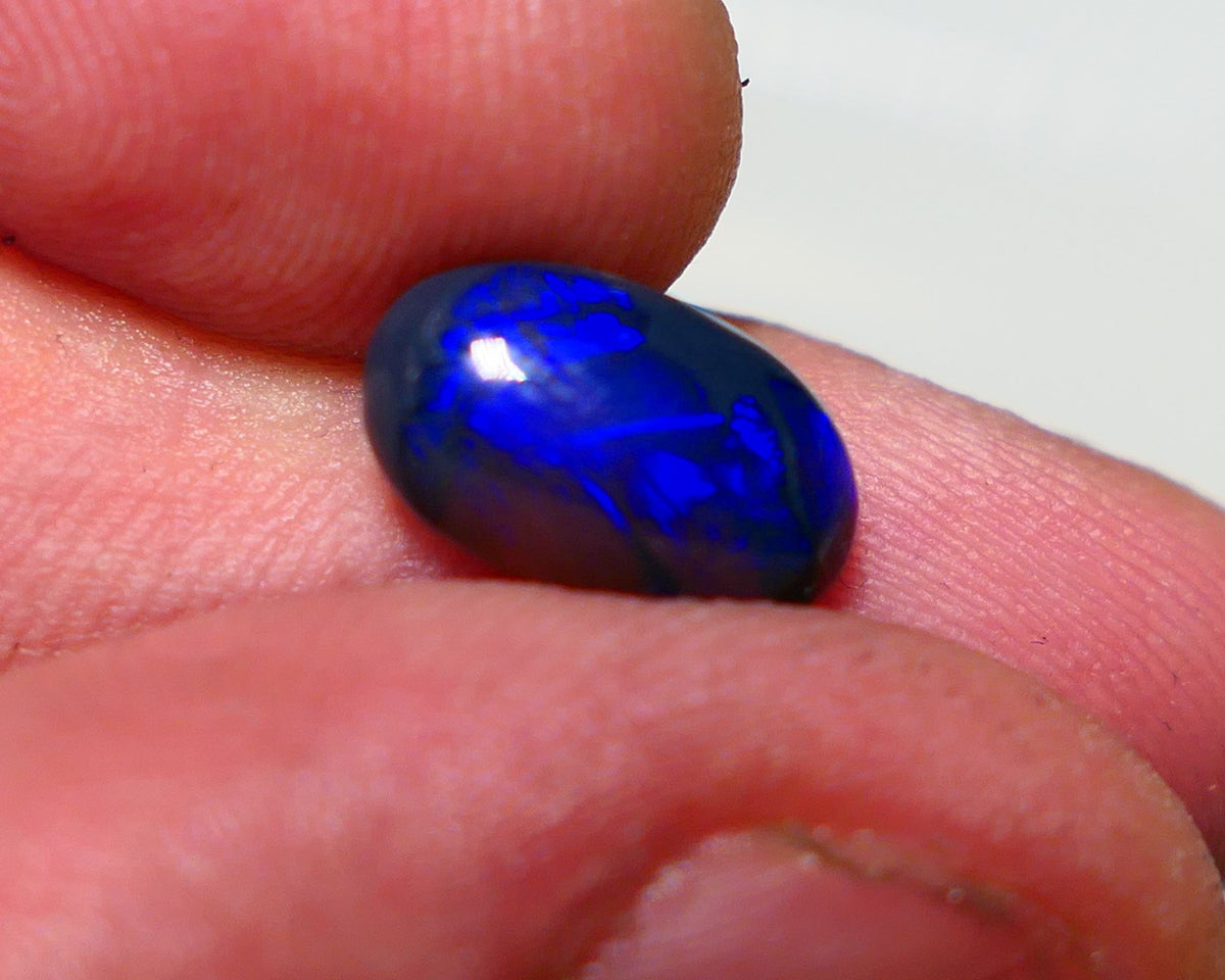 Lightning Ridge Semi Black Crystal Opal High Dome Gemstone 2.00cts GEM Grade N5 Body Tone B3 Brightness  Rolling Flash Royal Blues in various patterns 12.2x7.3x3.8mm 1327