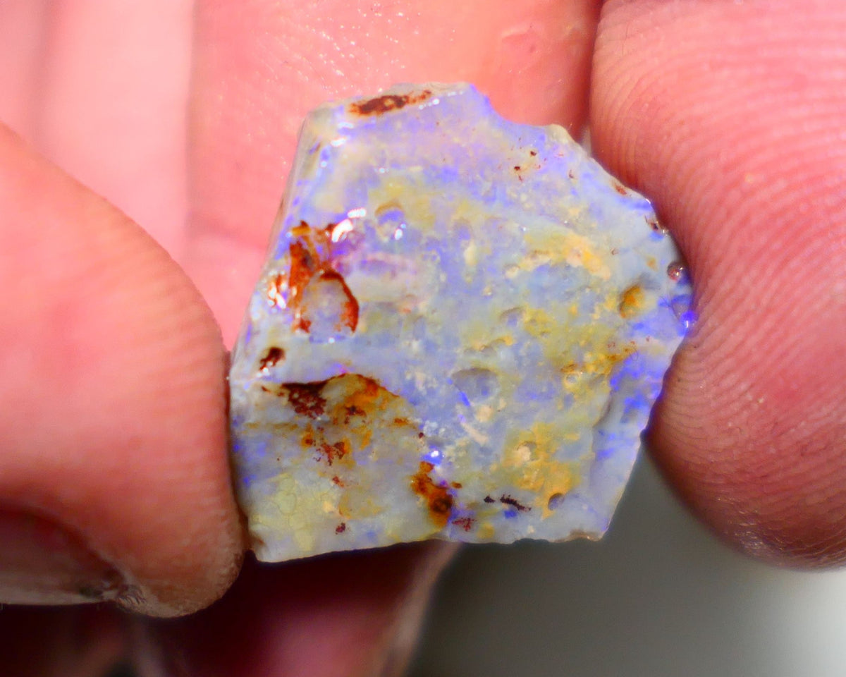 Lightning Ridge Rough Opal 10.75cts Dark Crystal Seam showing lots Blue colours 17x20x4.2mm 1308