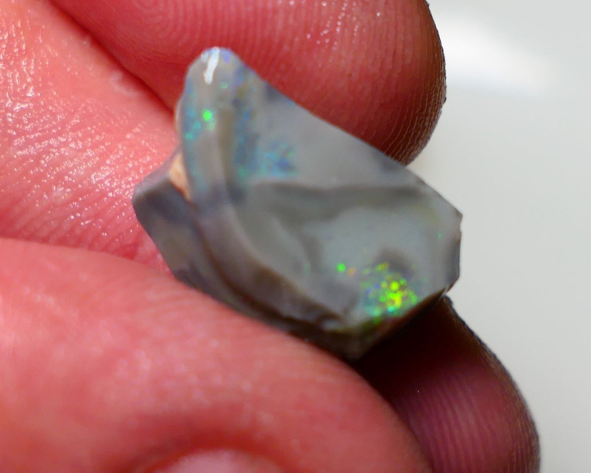 Lightning Ridge Rough Rub Opal 9.25cts Dark Seam showing nice Bright Multifires 17x11x9mm 1309