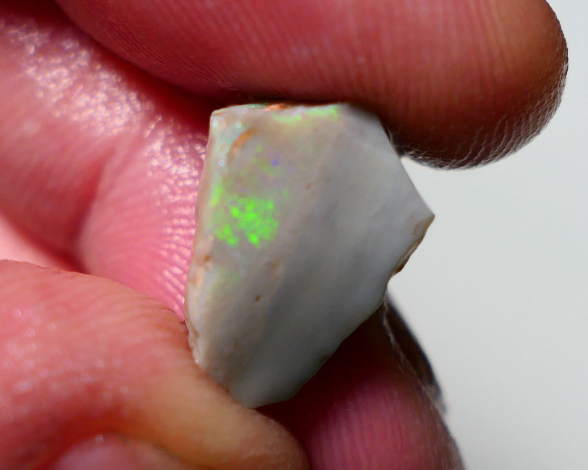 Lightning Ridge Rough Opal 9.70cts Dark Seam showing nice Bright Green Dominant colours 17x10x9mm 1307