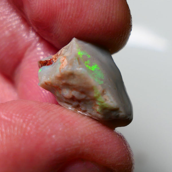 Lightning Ridge Rough Opal 9.70cts Dark Seam showing nice Bright Green Dominant colours 17x10x9mm 1307