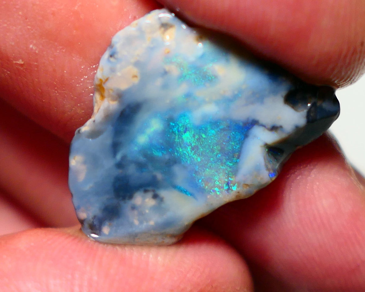 Lightning Ridge Rough Rub Opal 9cts Dark Seam showing Gorgeous Pinfires Pattern 24x17x4mm 1318