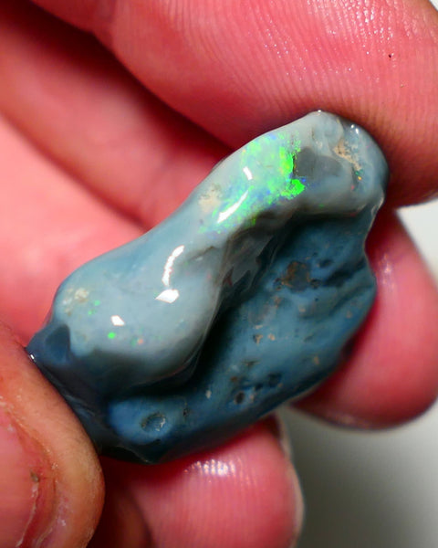 Lightning Ridge Rough Opal 26cts Dark Seam showing nice Bright Green Dominant colours 28x20x7mm 1317