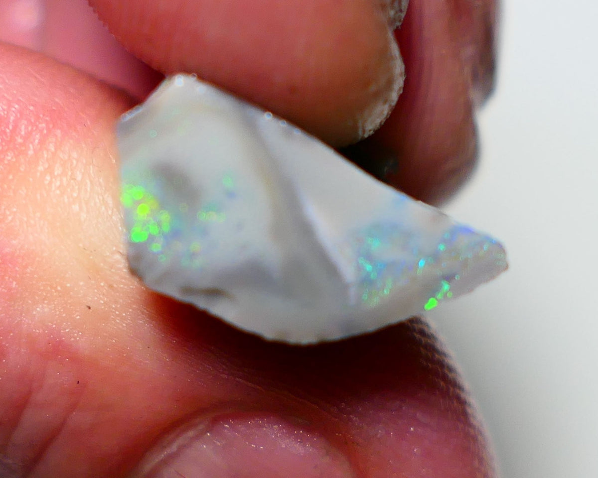 Lightning Ridge Rough Opal 8cts Dark Seam showing nice multicolours in warped colour bar 16x15x7mm 1322