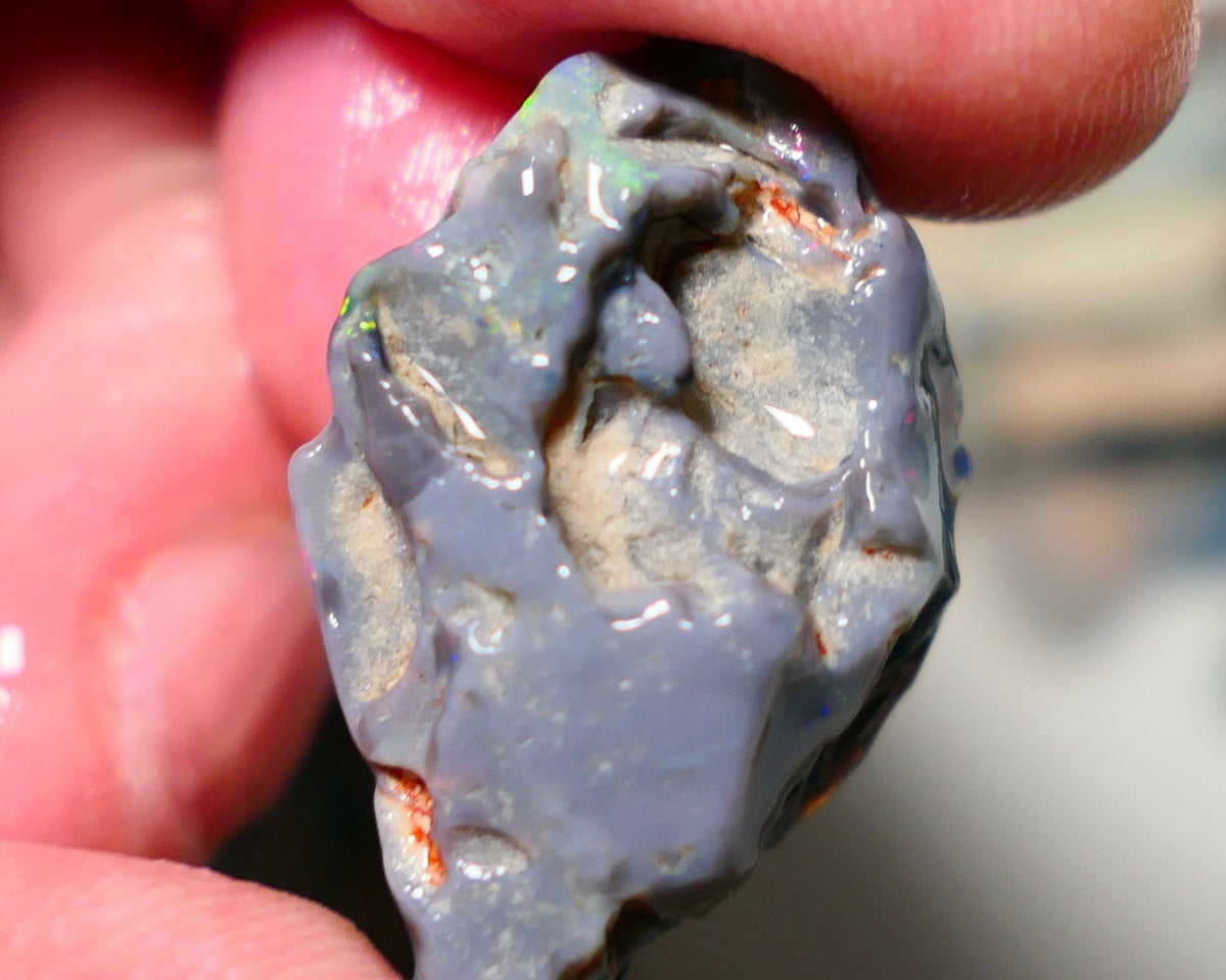 Lightning Ridge Rough Opal 28cts Big Dark Seam showing some nice blues 33x20x9mm 1406