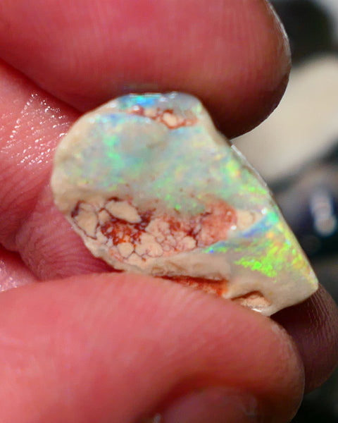 Lightning Ridge Rough Rub Opal 6.00cts Dark knobby showing Bright Yellow dominant Multifires 20x12x5mm 1324