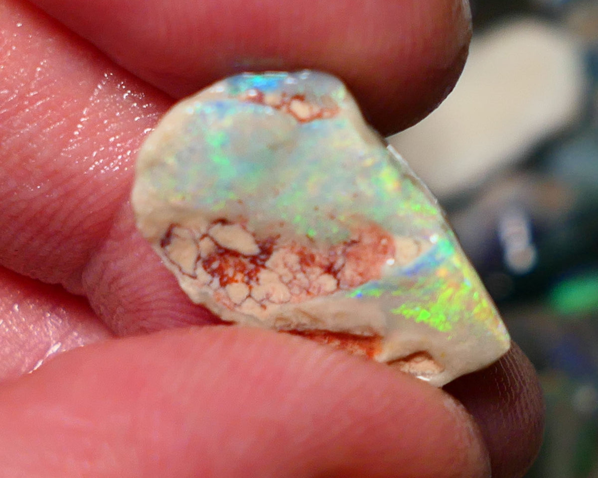 Lightning Ridge Rough Rub Opal 6.00cts Dark knobby showing Bright Yellow dominant Multifires 20x12x5mm 1324