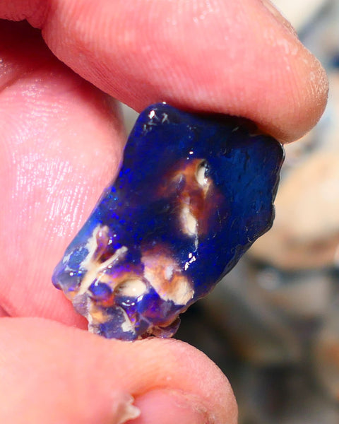 Lightning Ridge Rough Opal 12cts Black Seam formation showing lots nice Blues 20x18x11mm 1344