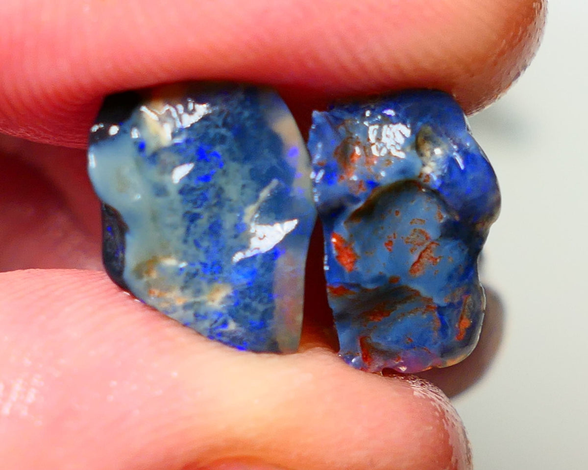 Lightning Ridge Rough Opal 7.85cts Black & Dark base opal showing nice Bright Fires 13x7x8mm to 14x10x5mm A1536