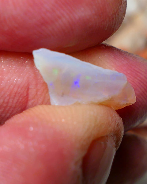 Lightning Ridge Rough Opal 6.00cts Crystal Seam piece showing blues with green & orange flashes 19x9x7mm A1521