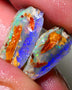 Lightning Ridge 18cts Bright & gorgeous Dark base Crystal Knobby/Opalised fossil Split rough to cut/carve Vibrant Blues and Multicolours 22x13x7mm & 18x10x9mm NSW001