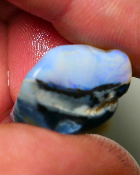 Lightning Ridge Rough Opal 27cts Lots blues in crystal sat on Black base Gamble Seam Chunk 24x18x15mm NS054