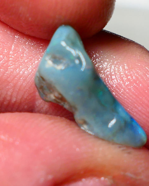 Lightning Ridge Rough Opal 5.75cts Dark Base Seam showing Nice bright blues colours 18x8x7mm NS047