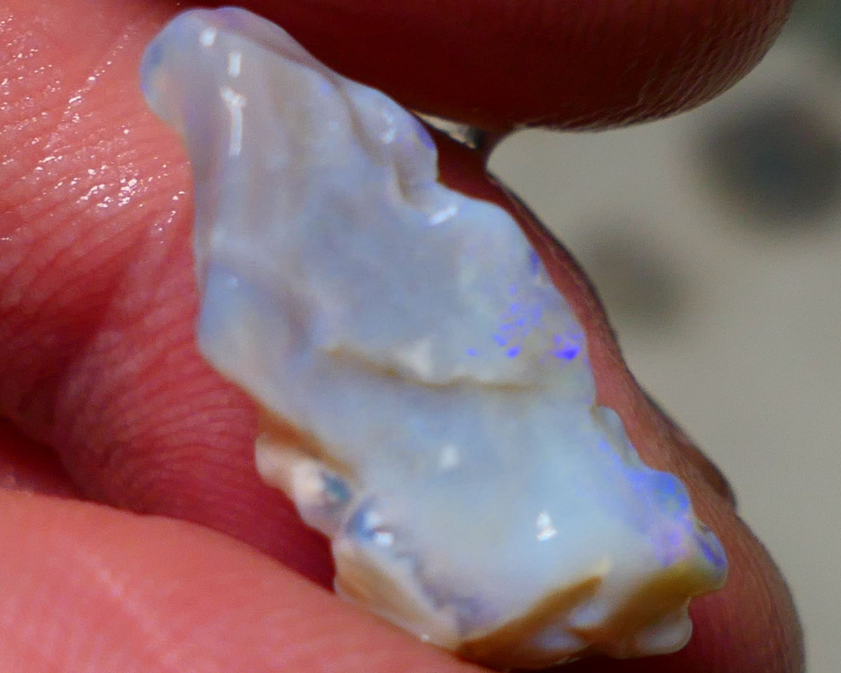 Lightning Ridge Rough Opal 8cts Grey Base Gamble Seam some Blue fires in the bar 20x9x9mm Auction NS025