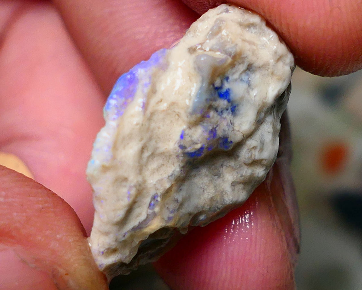 Lightning Ridge Rough Opal 17cts Crystal Base Gamble Knobby formation Light blue/Blue fires 27x19x9mm Auction NS075