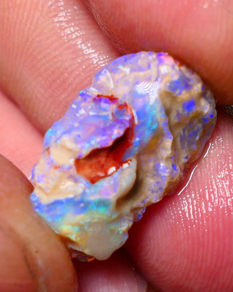 Lightning Ridge Rough Opal 10cts Crystal Base Gamble Knobby formation Light blue/Blue fires 21x12x8mm Auction NS069