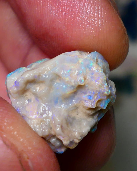 Lightning Ridge Rough Opal 12.25cts Crystal Base Gamble Knobby formation Light blue fires 17x15x9mm Auction NS065