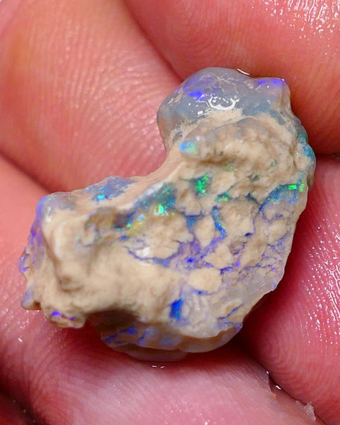 Lightning Ridge Rough Opal 19.75cts Dark Base Crystal Gamble Knobby formation Gorgeous blue/green fires 24x15x12mm Auction NS061