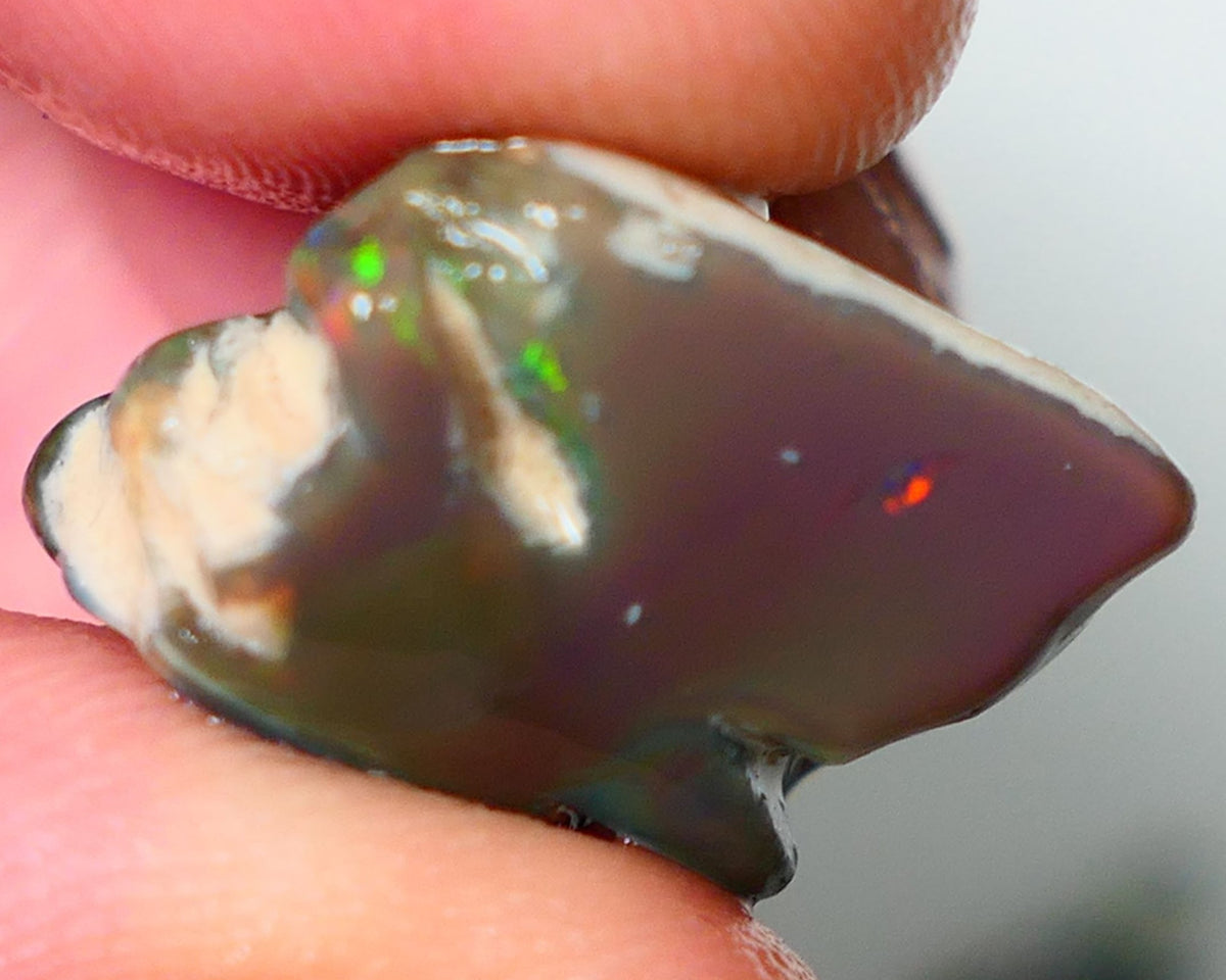 Lightning Ridge Rough Opal 20cts Nice sized Green dominant with red flashes on Dark Seam Gamble 19x18x12mm NS127