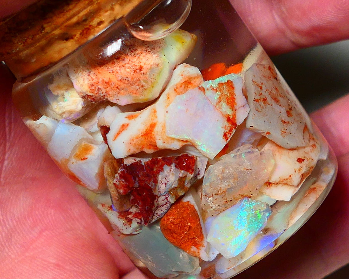 Coober Pedy Opal Rough Parcel Light & Crystal 120cts Gamble but has lots Multicolours / colours to go at 15mm to chip size CPJAR03