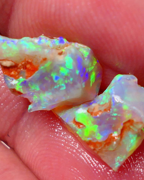 Australian Rough Opal Crystal 6.25cts Top Cutters Candy Exotic Seam Split Gem Grade Vivid & Bright fires in stunning bars 12x11x6mm & 11x10x6mm NSW016