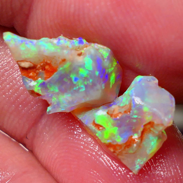 Australian Rough Opal Crystal 6.25cts Top Cutters Candy Exotic Seam Split Gem Grade Vivid & Bright fires in stunning bars 12x11x6mm & 11x10x6mm NSW016