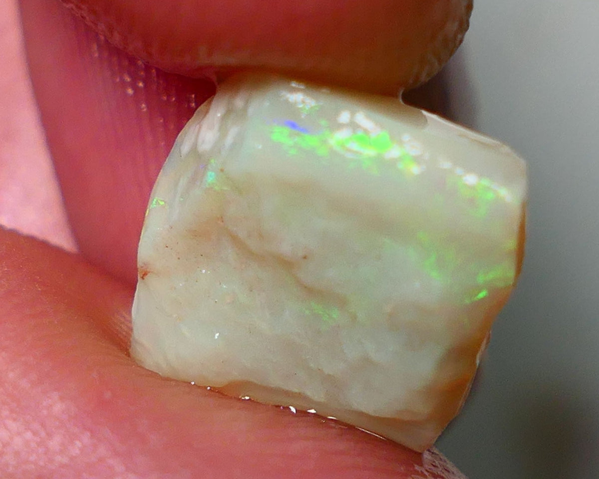 Lightning Ridge Rough Opal 3.50cts Grey/Dark Base Seam Gorgeous bar to cut with Bright Yellow/Green Dominant  Multi colour fires 11x11x3.5mm NS138